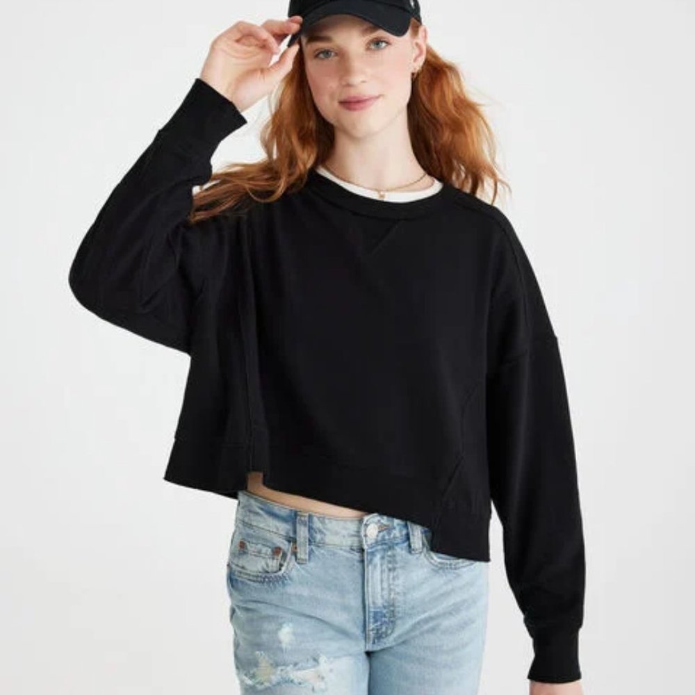 Aeropostale Black Solid Crew Sweatshirt/NWT/L